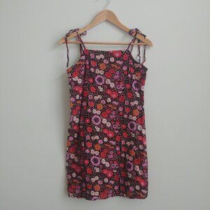 Twik by Simons tie shoulder strap mini dress black red pink golden floral Small